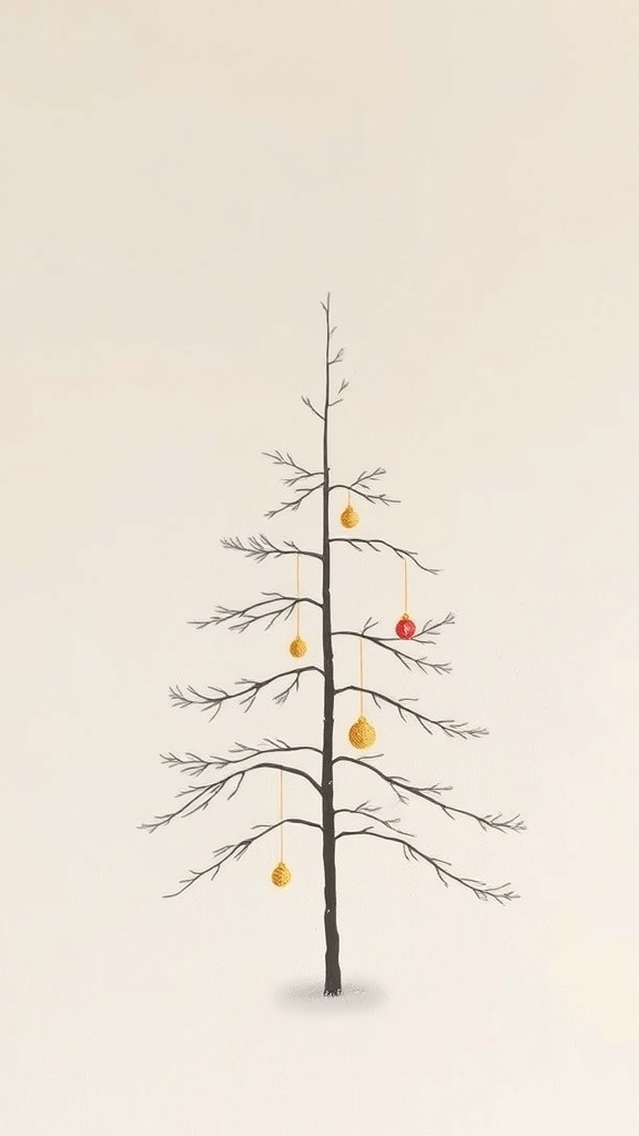 Minimalist Christmas tree painting with a simple silhouette and soft background.